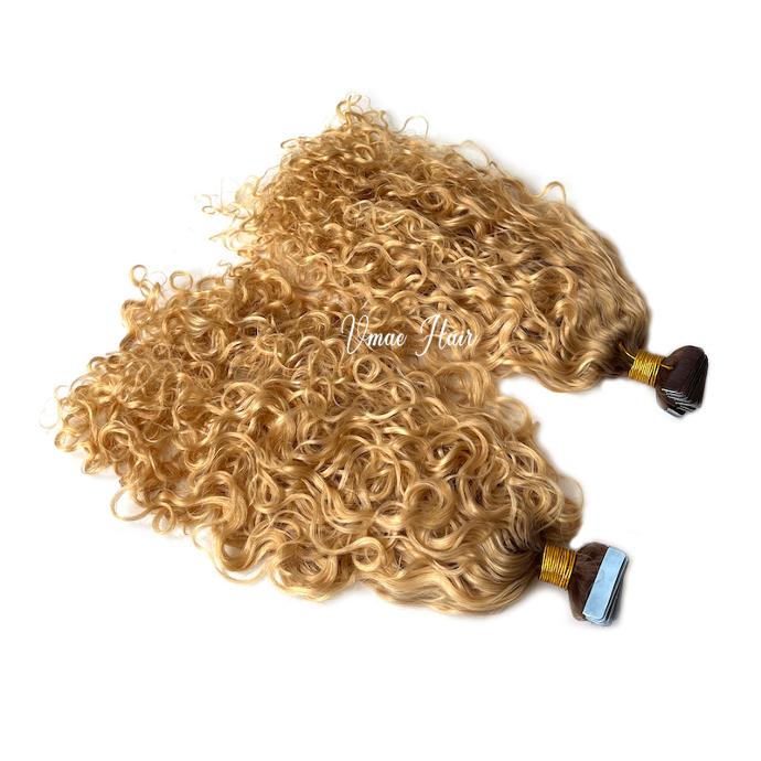 Custom #4T22 Deep curly Tape ins Hair Extensions